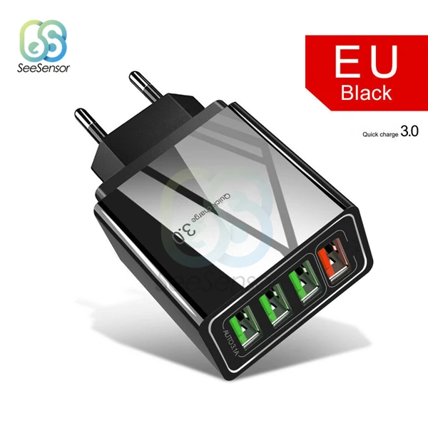 Black EU Быстрая зарядка 3,0 QC 3,0 быстрое зарядное устройство 4 порта USB портативное зарядное устройство для мобильного телефона iPhone samsung Xiaomi huawei - Цвет: Black EU