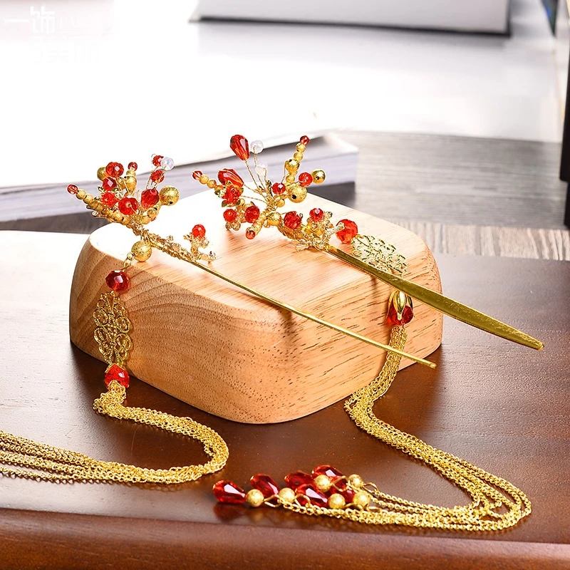 Традиционный китайский головной убор NiuShuya для невесты заколки волос свадебная