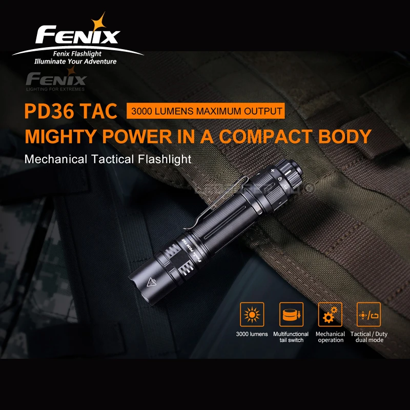 3000 Lumens Fenix PD36 TAC Mechanical Tactical Flashlight with ARB-L21-5000U 5000mAh Rechargeable Battery