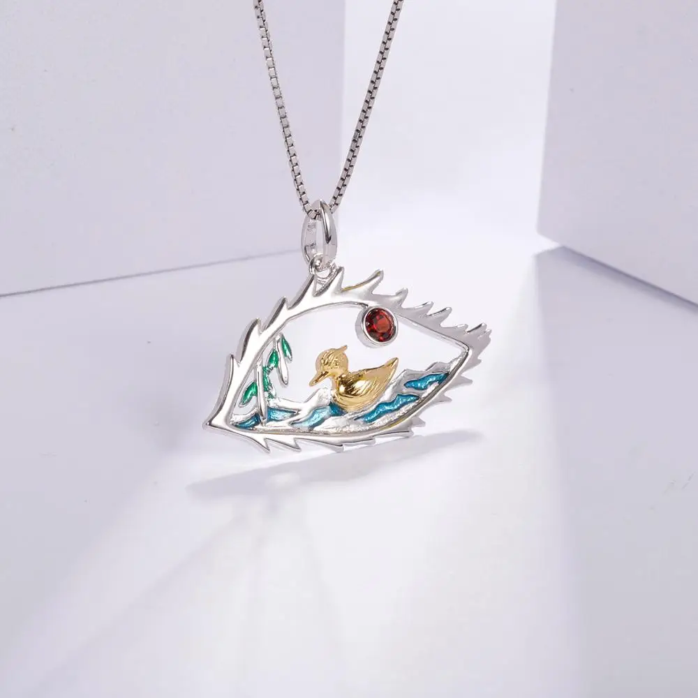 Женское ожерелье из серебра 925 пробы с красным гранатом|Подвески| |