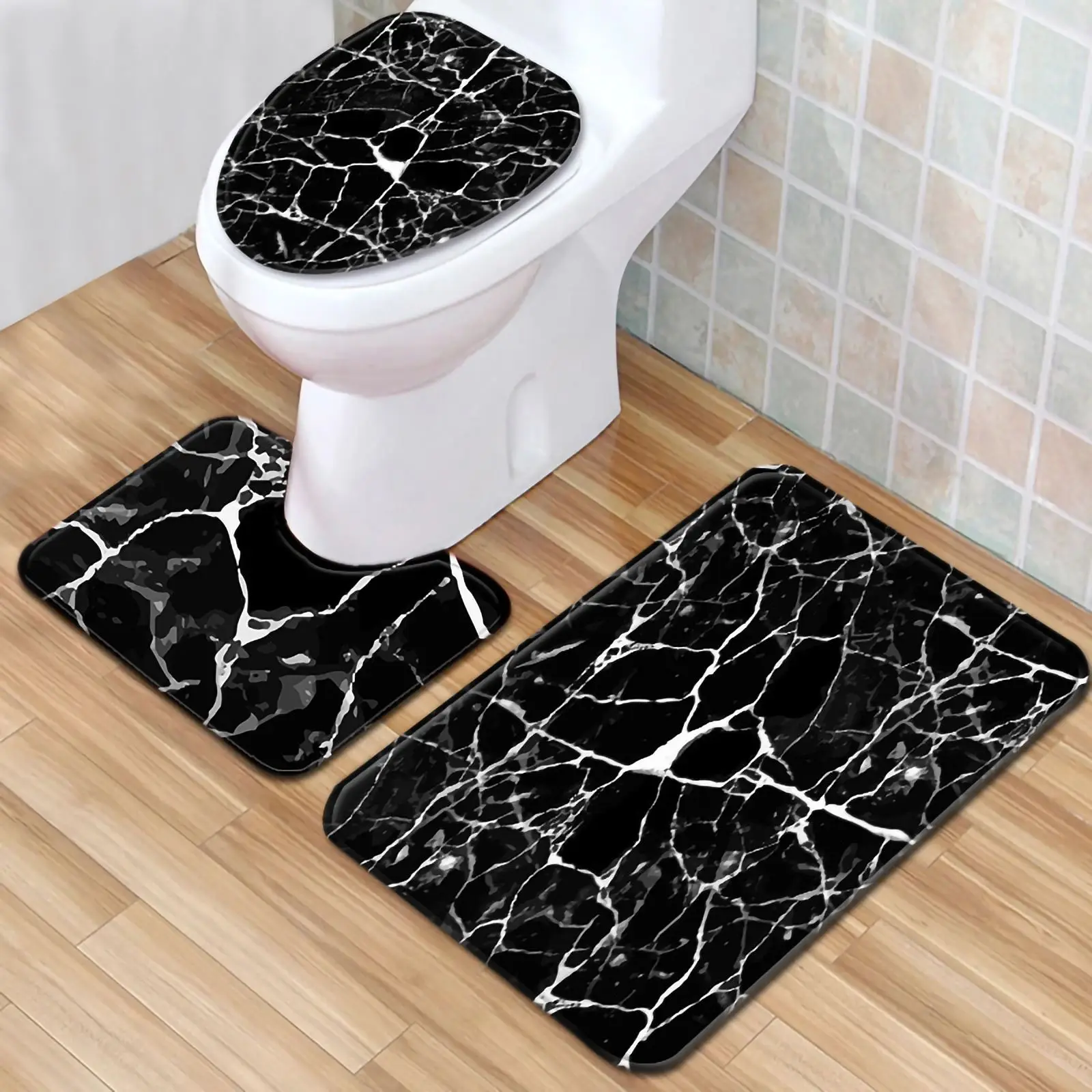 

3 Pcs/Set Marbling Memory Cotton Mat Fabric Shower Bathroom Non-Slip Carpet Toilet Cover Rugs Mat Home Decoration