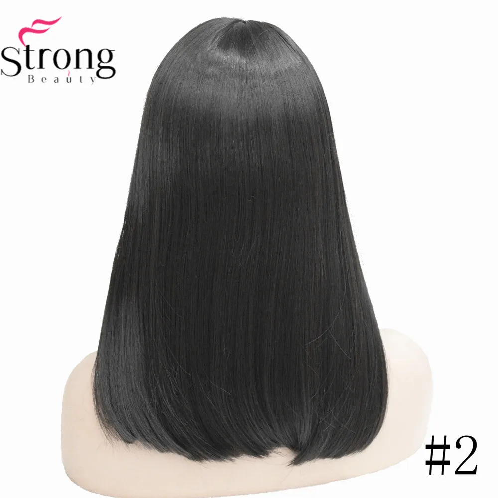 BLACK StrongBeauty Женские синтетические парики волосы черный/Блонд длинные прямые аккуратная челка стиль Natura парик волосы - Цвет: BLACK