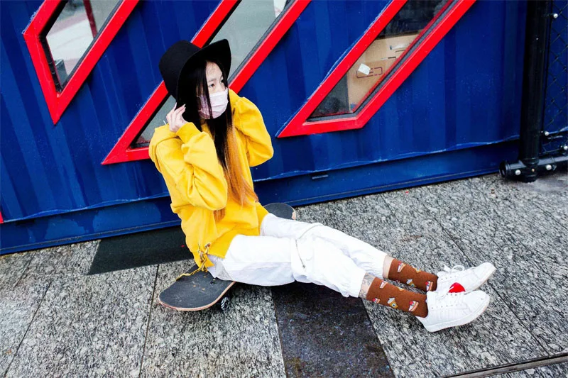 Harajuku забавные женские носки пончики еда Гамбург Фрукты Банан яйцо печенье милые женские молоко творческая жизнь хип-хоп хлопковые носки
