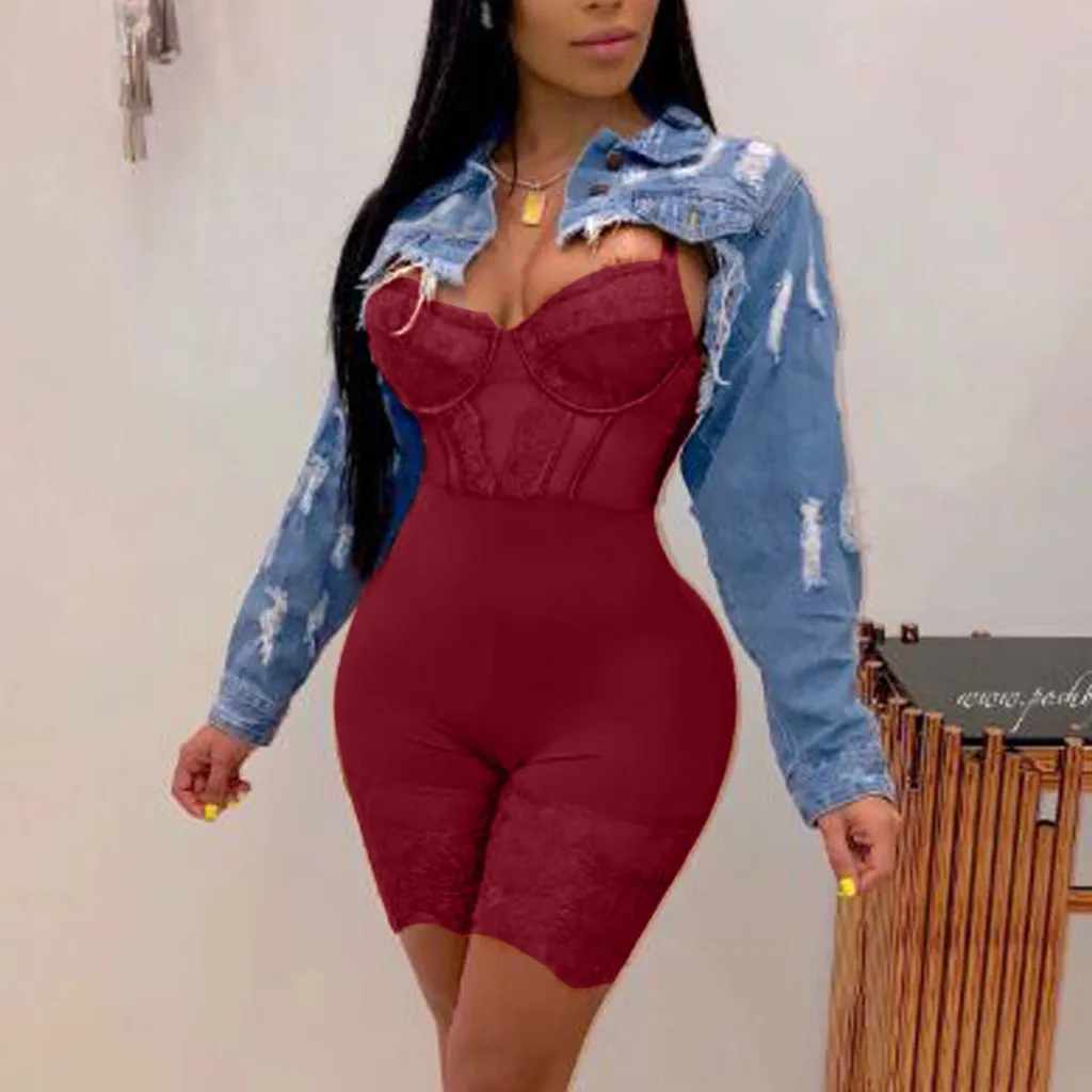 Черное вино Сетка Прозрачный боди Кружева спинки сексуальный Bodycon комбинезон