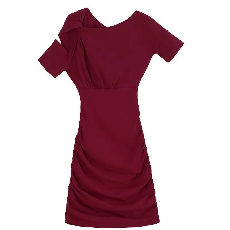 

Summer Sexy Ladies Dress Slanted Shoulder Leakage One Shoulder Temperament Skirt Slim Slim Tight Hip Skirt