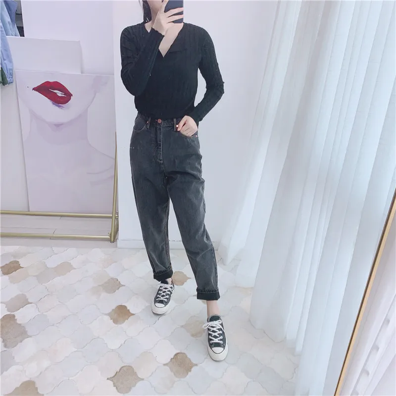 Женские Простые джинсовые брюки карандаш женские длинные с завышенной талией и