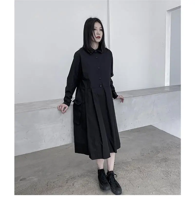 Autumn ladies new square collar solid long sleeve shirt dress loose fashion youth contracted wind shirt skirt