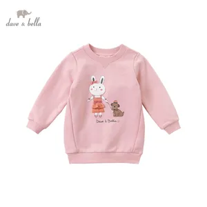 DKH15194 dave bellaзимняя От 3 до 13 лет; Детская одежда; Модная детская футболка с бантом и рисунком; Модные футболки высокого качества для девочек