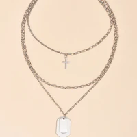 retro multilayered silver cross pendant necklace for women creative jewelry 2021
