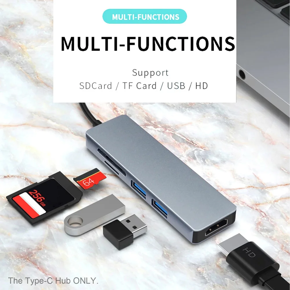 

5 in 1 Multifunctional Type C USB Hub Adapter USB C to HD USB3.0 TF Card Reader HD Converter for Laptop