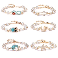 hollow rhinestone cross pearl bracelet figure 8 round star moon butterfly adjustable bracelet wings love owl dolphin bracelet