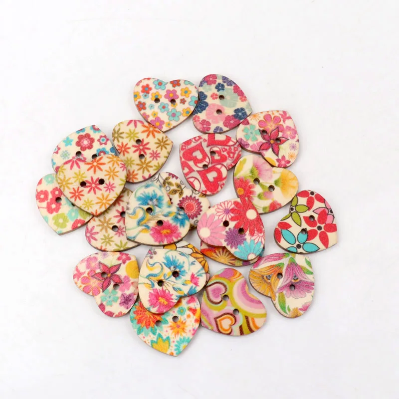 Multi-style round heart Two Holes buttons Wooden Sewing Buttons Scrapbooking Mixed Natural Color Costura Botones bottoni botoes | Дом и сад