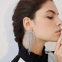 new fashion shiny rhinestone tassel pendant womens earrings dinner party wedding statement temperament jewelry accessories