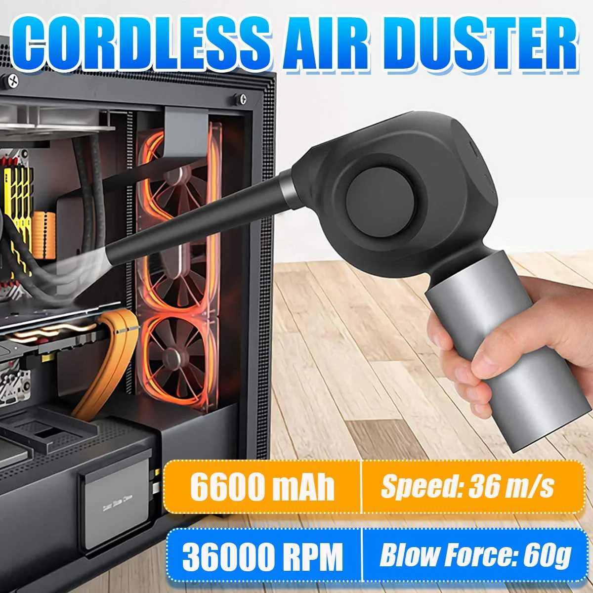 

36000RPM Cordless Air Duster Compressed Air Blower For Computer Keyboard Electronics Camera 6600MAH Rechargeable Cleaner