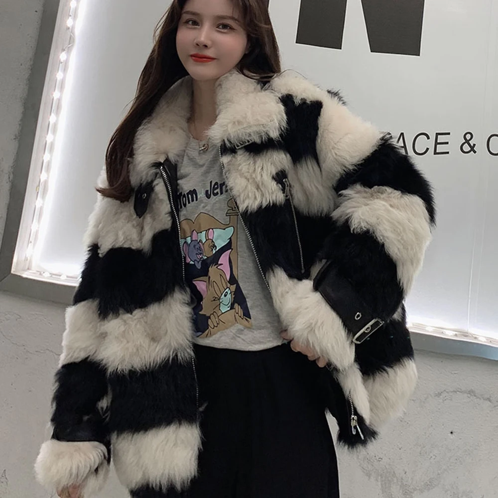 JAZZEVAR New Natural Sheepskin winter Jacket high fashion street Women Real Fur Outerwear Female Tuscany leather with fur coat enlarge