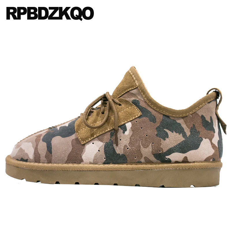 Мужские замшевые ботинки на шнуровке коричневые камуфляжные с мехом Уличная