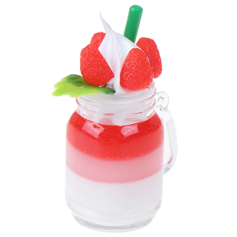 

Cute Dollhouse Miniature Drink Strawberry Ice Cream Cup Set Model Pretend Play Mini Food Fit Play House Kitchen Toy Accessories