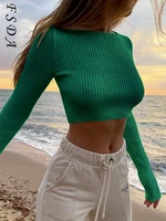 fsda 2021 autumn winter long sleeve sweater cropped women green y2k white casual pullover knitted fashion black jumper tops