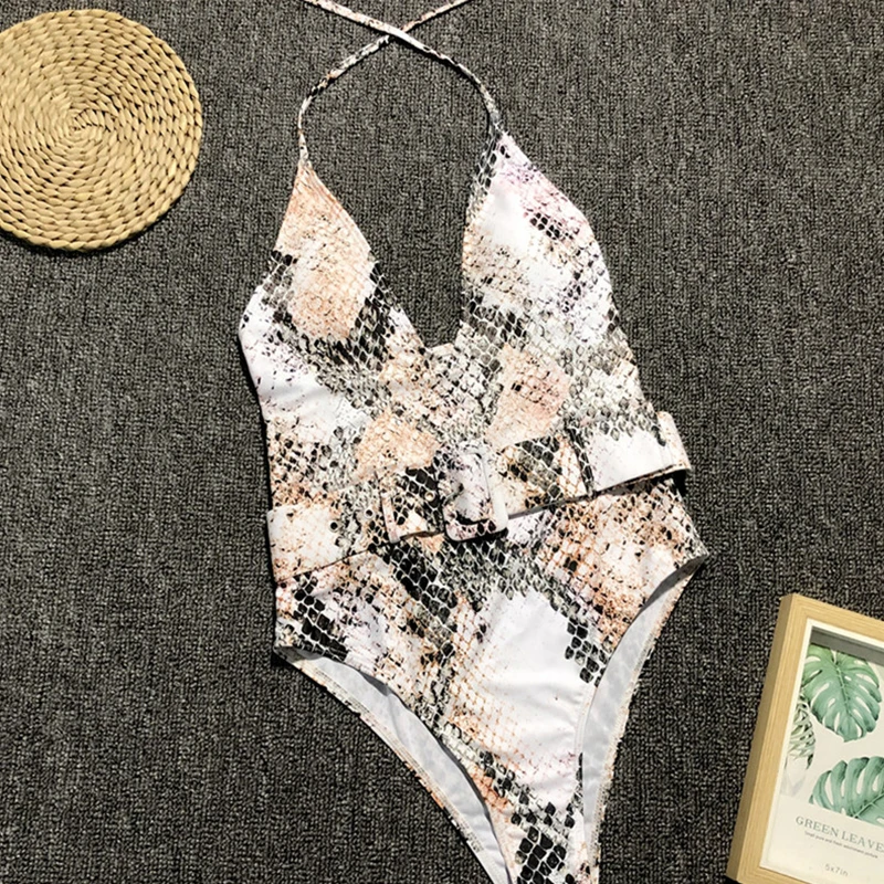 Bikinx, змеиный принт, v-образный вырез, сдельный купальник, слитный пояс, сексуальный купальник для женщин,, пуш-ап бикини, женский купальник, монокини, новинка