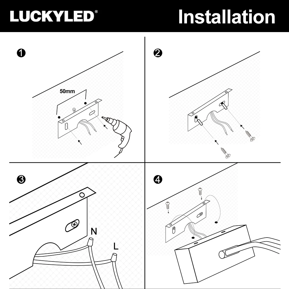 LUCKYLED Modern Led Wall Light 8W 12W 16W 20W AC90-260V Wall Mounted Wall Lamp Bathroom Mirror Light Fixture Sconce Black Silver images - 6