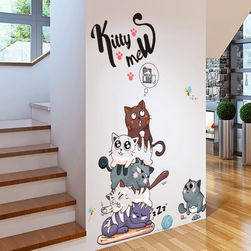 [Shijuekongjian] кошки наклейки на стену DIY мультфильм в виде животных для детской