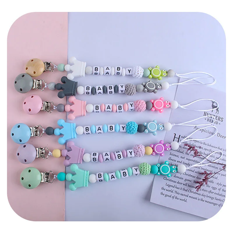 Coskiss-chupete de cuentas de tortuga de silicona para beb&eacute;, 1 Uds., cadena de animales de dibujos animados, Mini corona, mordedor de dentici&oacute;n, juguetes para lactantes, regalo-3