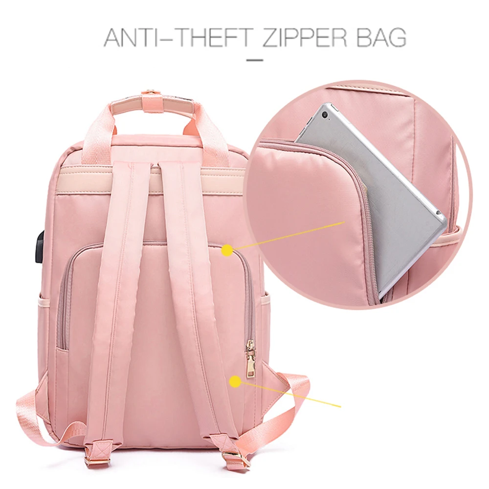 

Waterproof Pink Laptop Backpack Female Fashion Girl Backpack 13-15.6 Inch Backpack Women Men Oxford Cloth Black Pink
