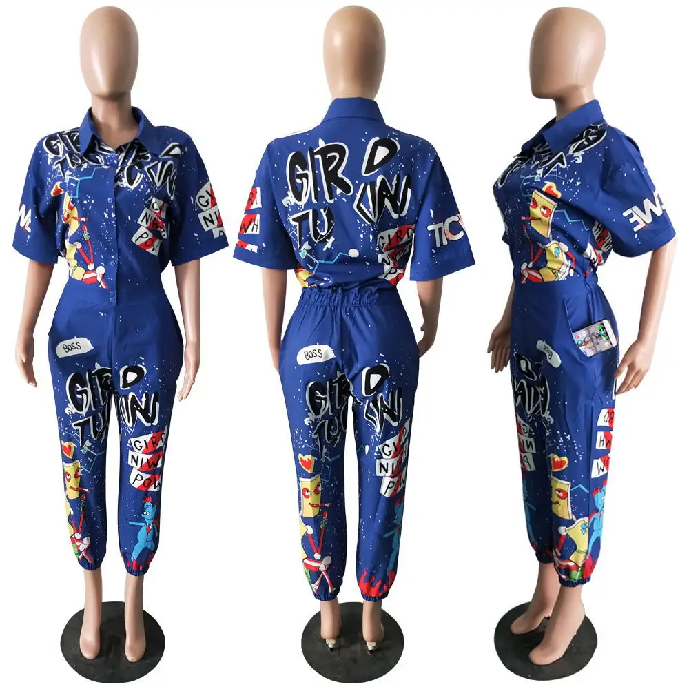 

European and American women's sexy letter print flared pants jumpsuit jumpsuit women rompers womens jumpsuit