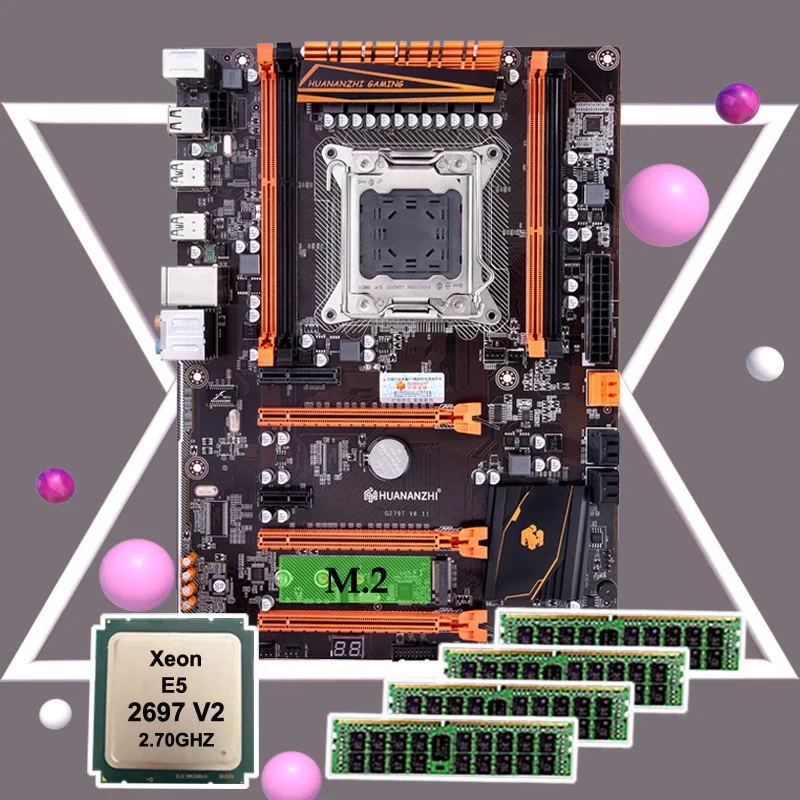Материнская плата HUANANZHI X79 Deluxe со слотом M.2 NVMe SSD ЦП Xeon E5 2697 V2 большой бренд RAM 64 Гб