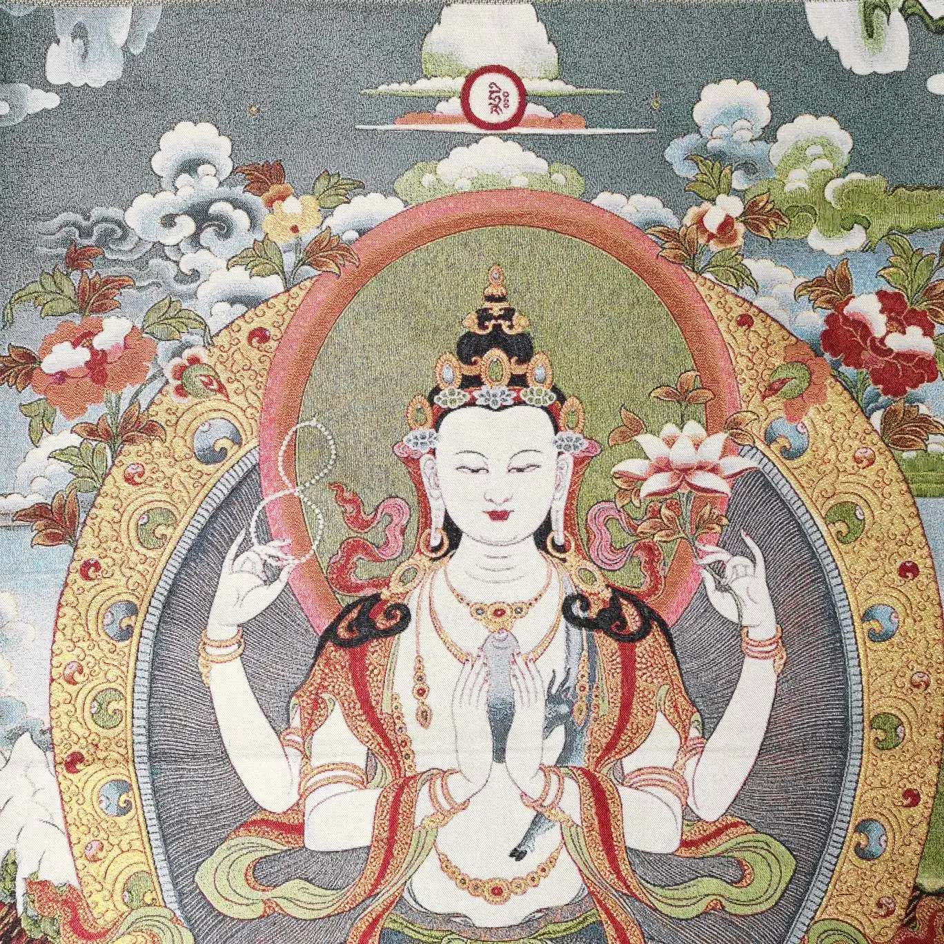 36 &quotтибетский с тканевым верхом вышитыми шелк Буддизм 4 Руки Гуаньинь Гуань Инь