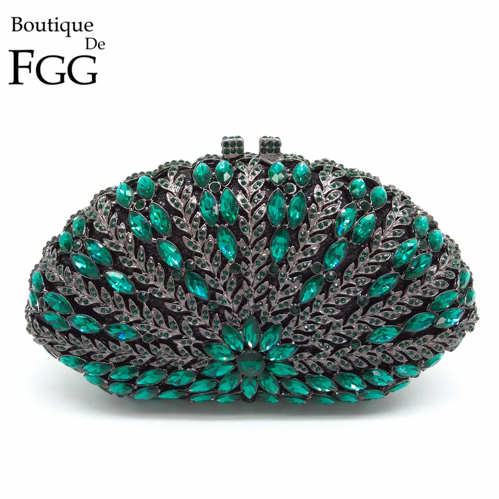 Женский ажурный клатч Boutique De FGG вечерняя сумочка с камнями зеленого и изумрудного