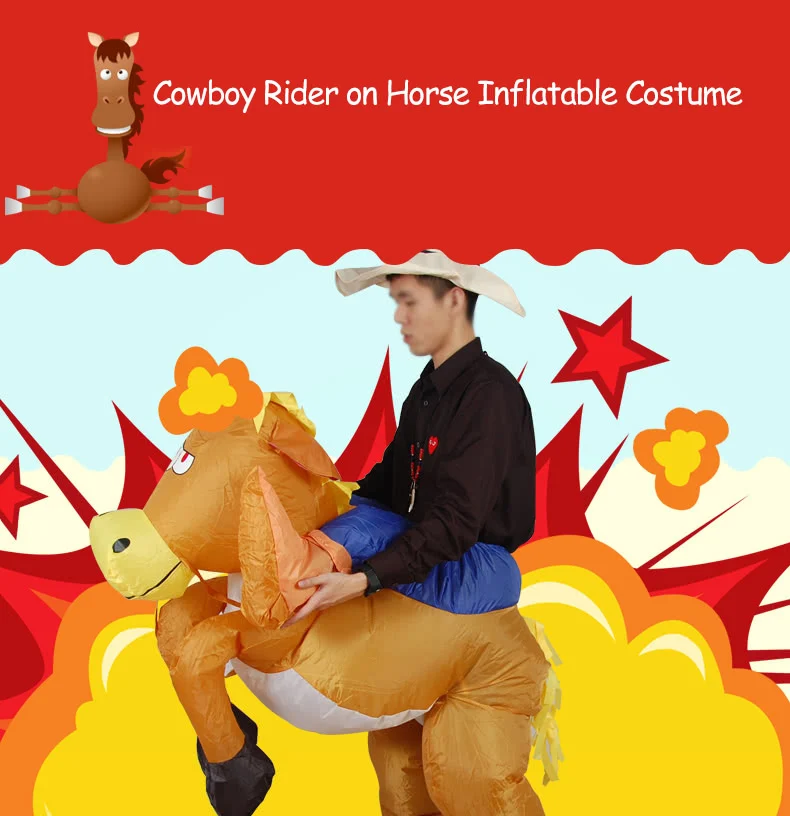 

Funny Cowboy Rider on Horse Inflatable Costume Outfit for Adult Fancy Dress Halloween Carnival Party Blow Up Inflatable Costume