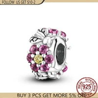 2021 new 925 silver color pink daisy zircon beads charms fit original 925 pandora braceletbangle making diy women jewelry gift