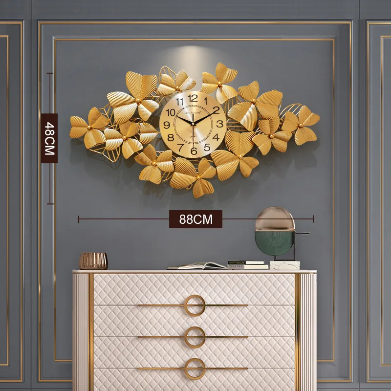 

American Style Clock Hanging Decoration Wall Clock Creative Ginkgo Leaf Atmosphere Fashion European Luxury Clocks