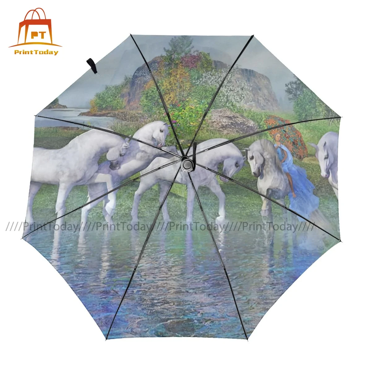 

Pony Umbrella Automatic Windshield Umbrella Mini Print Rain Reinforced Umbrella