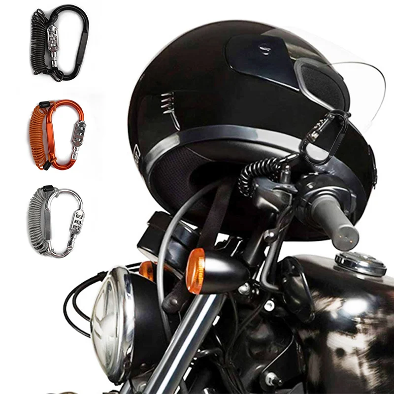 

2023 Motorcycle Helmet Lock With Steel Wire Cable Tough Combination PIN Lock Carabiner Fix For Motorcycle Bicycle Electric
