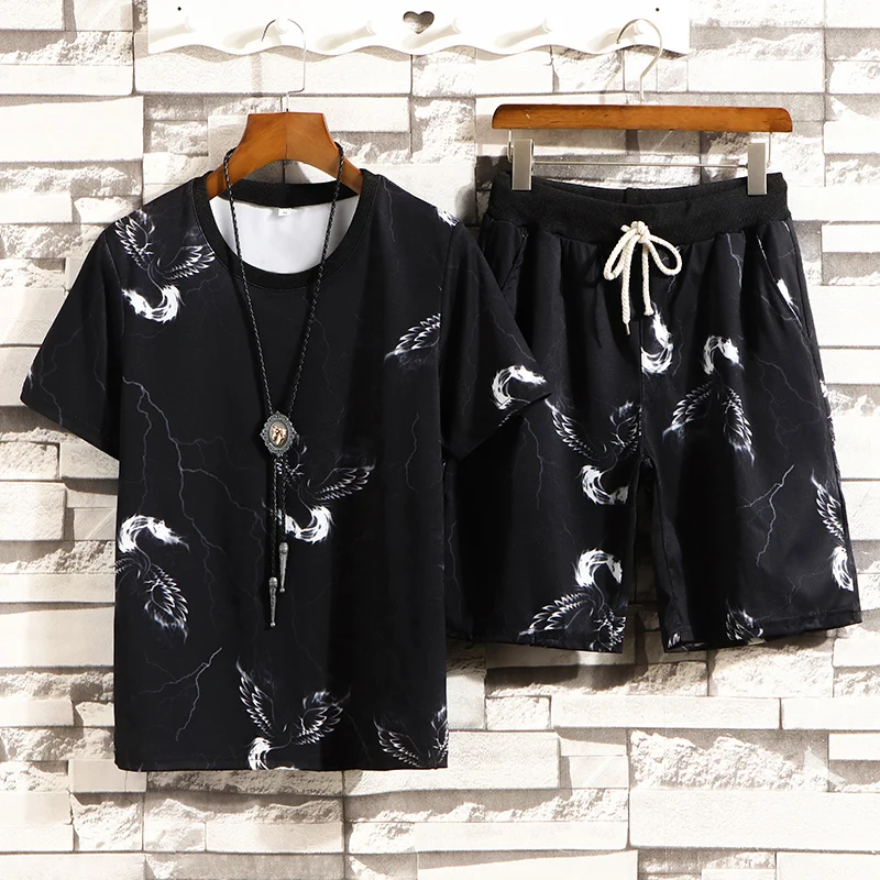 Мужской летний спортивный костюм с принтом волка комплект спортивной одежды из 2