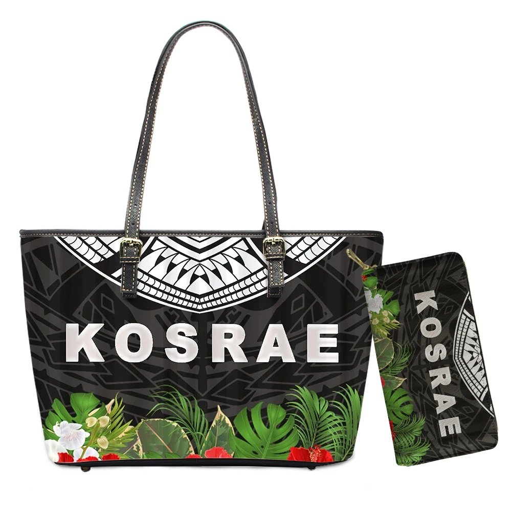 

KUILIU роскошный дизайн женская сумка и кошелек набор Kosrae полинезийская с принтом Плюмерия Повседневная брендовая кожаная сумка через плечо