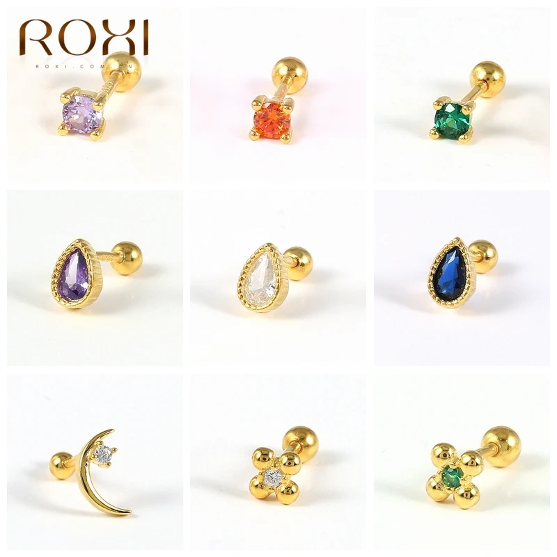 

ROXI Water Drop Color Zircon Earrings For Women 925 Sterling Silver Huggie Ear Piercing Stud Earring Jewelry Party Wedding Gifts