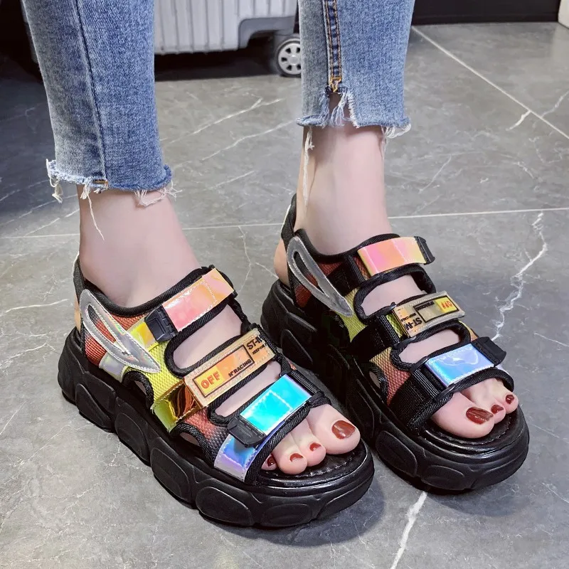 

Сандалии-желе женские повседневные, мягкие пляжные туфли на плоской платформе, с открытым носком, с застежкой-липучкой, летние