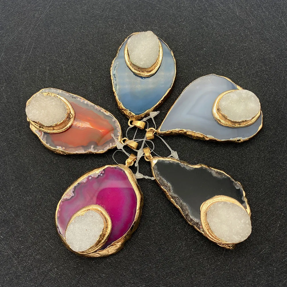 

1pcs Natural Stone Agate Pendant Irregular Shape Inlaid Colorful Jewelry Accessories DIY Making Necklace Earrings Pendant Charm