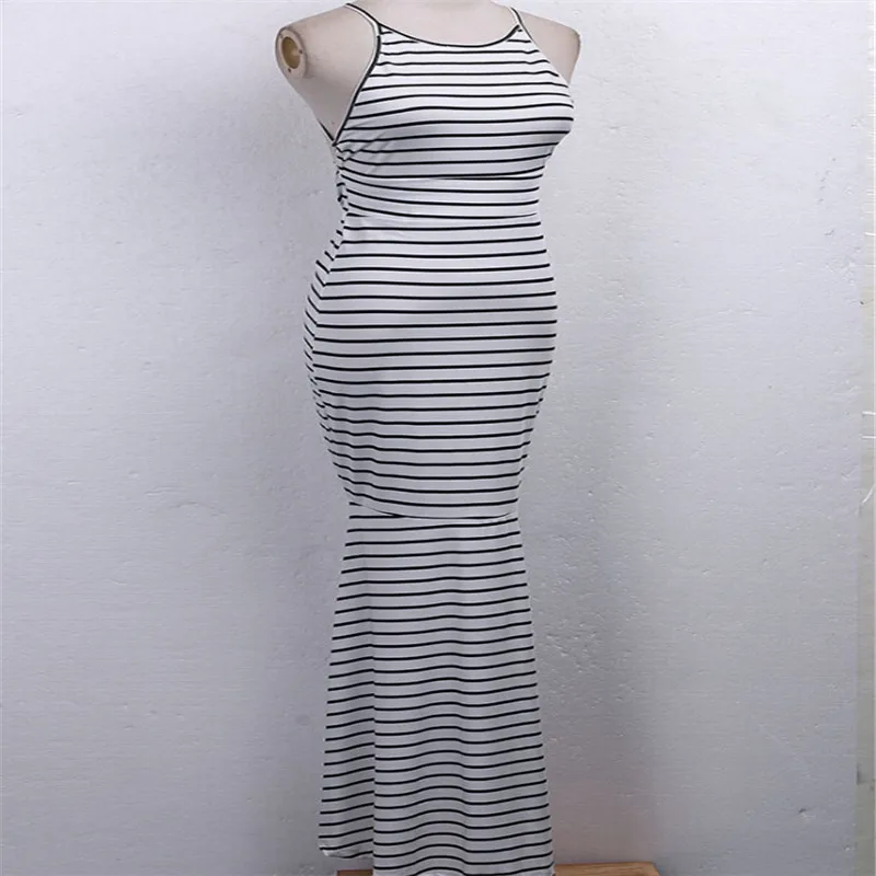 Женское длинное коктейльное платье без рукавов в полоску|Женские платья| |