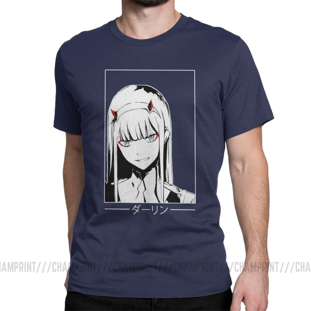 Zero Two Darling In The Franxx White Аниме Манга Футболка мужская большого размера топы хипстерские футболки с круглым вырезом очищенная хлопковая футболка - Цвет: Тёмно-синий