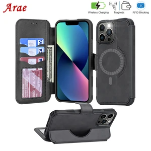 arae leather wallet case for iphone 13 pro max pu magsafe case with rfid blocking iphone 12 13 pro max qi magnetic back cover free global shipping