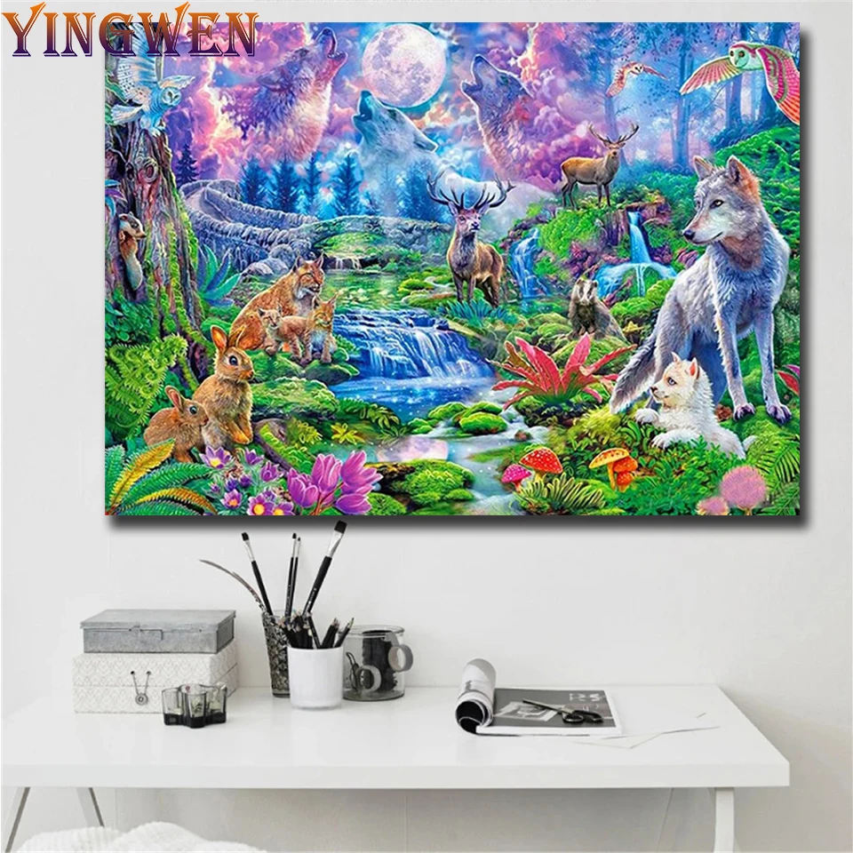 

Puzzle 5d Diamond Painting Art Wolf Winter Picture Of Rhinestones Gift Wall Decor Home Diamond Embroidery Animal Landscape Art