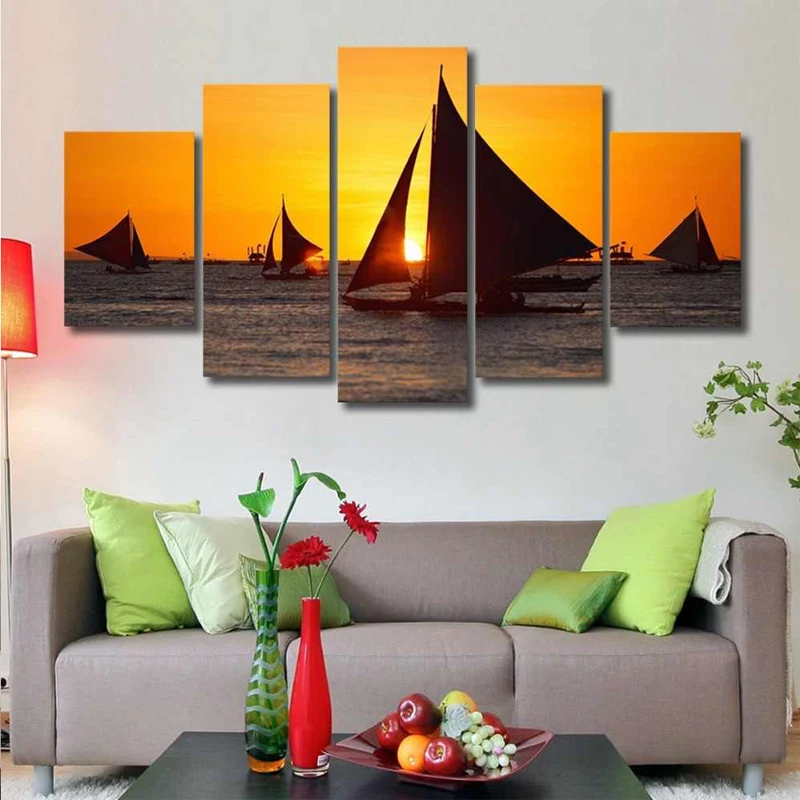 

5Pcs Diy Diamond Painting Cross Stitch Landscape Sea Sunset Sailboat Embroidery Full Drill Mosaic Rhinestone Wall StickerZP-4343