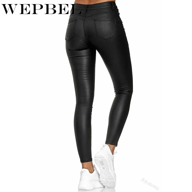 

WEPBEL Leather Pants Plus Size Women Trousers Skinny Pants Spring Summer Women's Fashion Hose Leather Stretch Hipsters Trousers