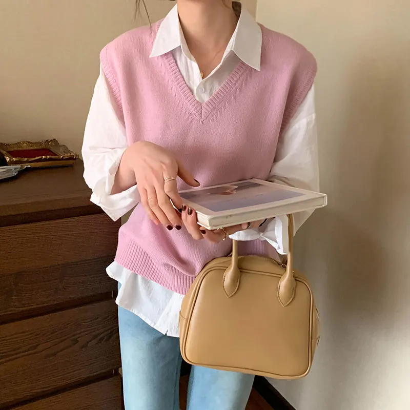 

8Candy Colors korean style v/U neck knitted sleeveless vest sweaters womens pullovers womens spring and autumn 2021 (X1780)