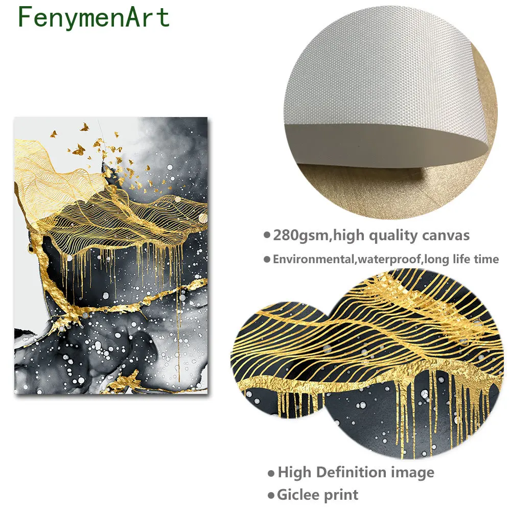 

Abstract Grey Golden Fluid Art Marble Texture Canvas Painting Nordic Wall Art Poster Print Modern Living Room Home Decor
