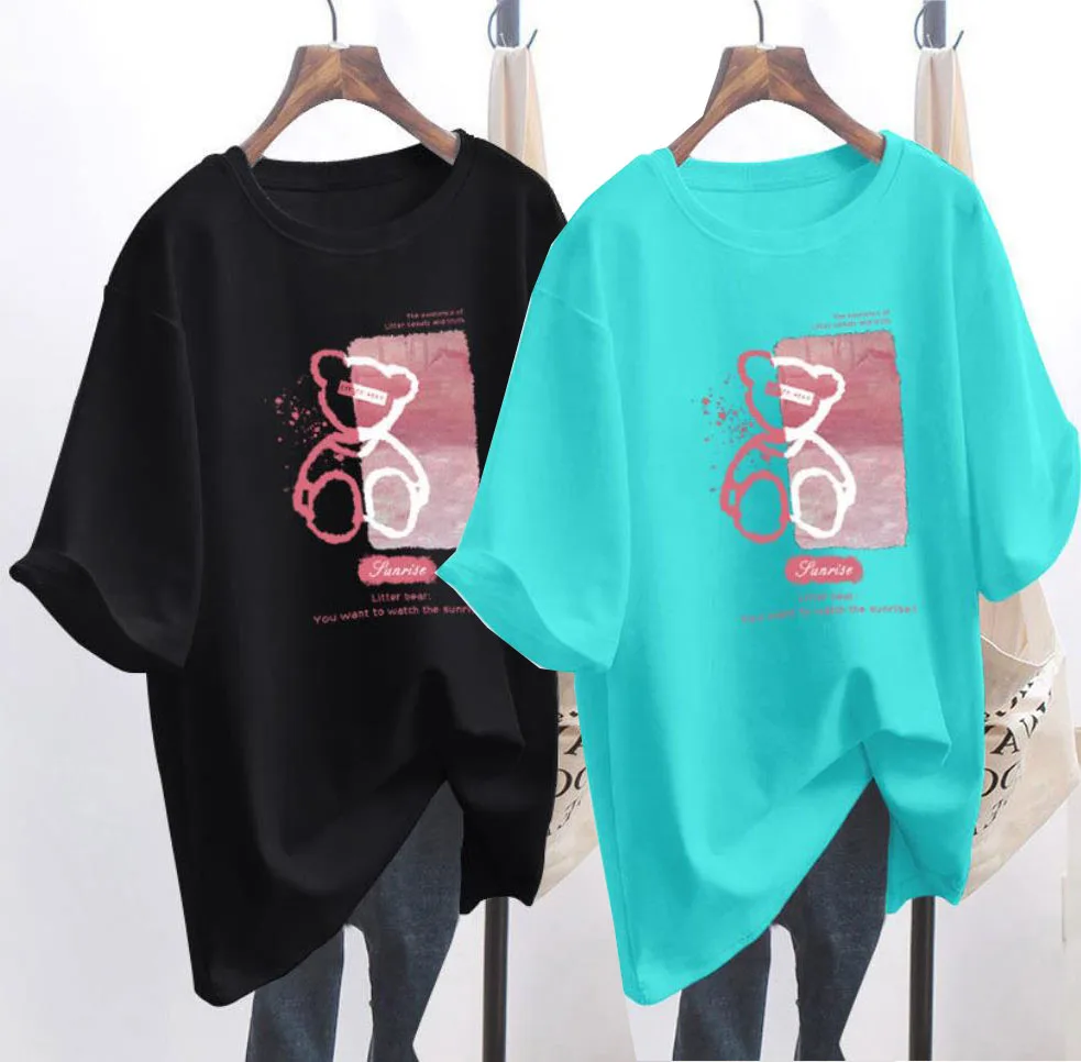 

Женская свободная футболка с принтом медведя, Повседневная Удобная летняя футболка для девушек, Свободная Женская футболка большого разме...